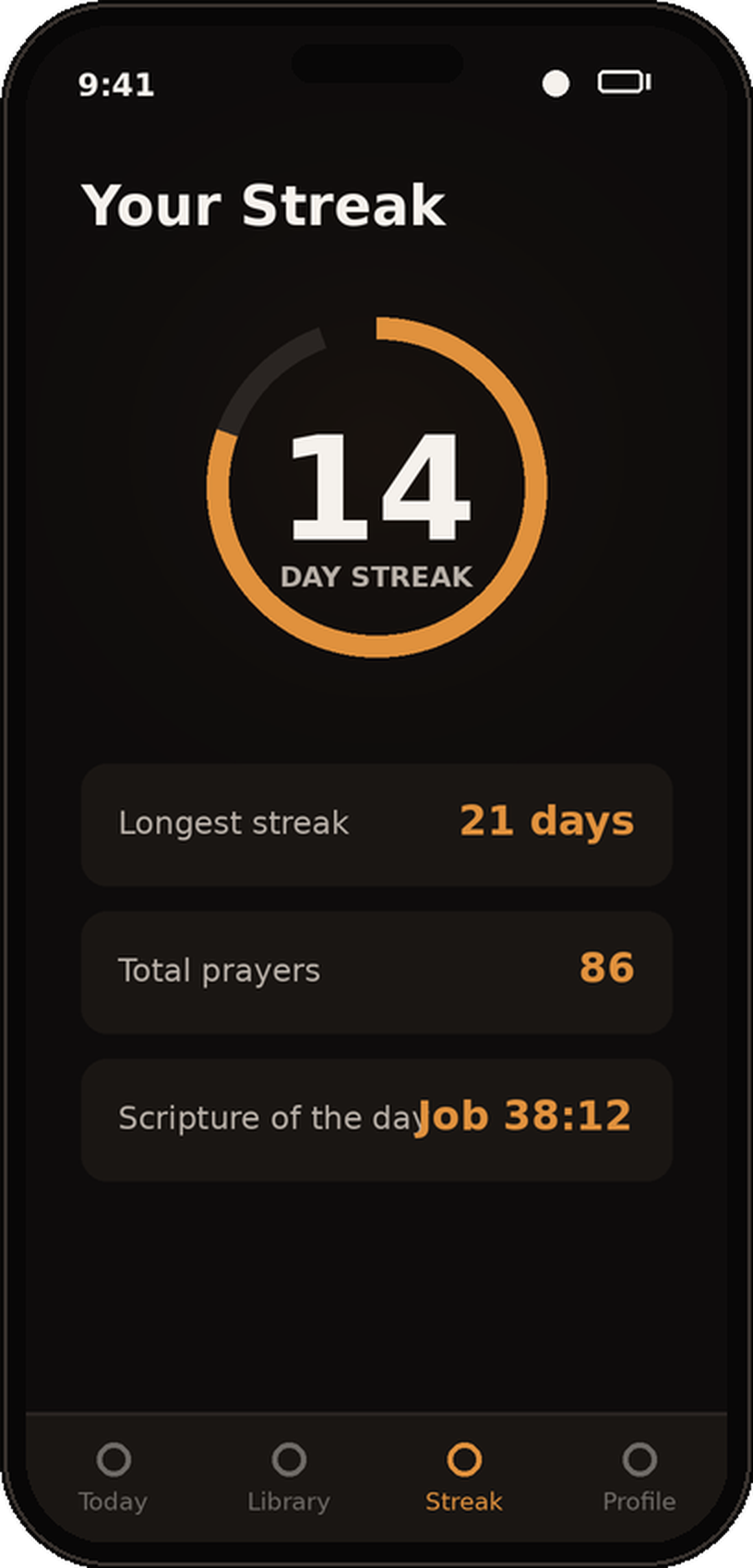 Daily streak tracker in the BYT app.
